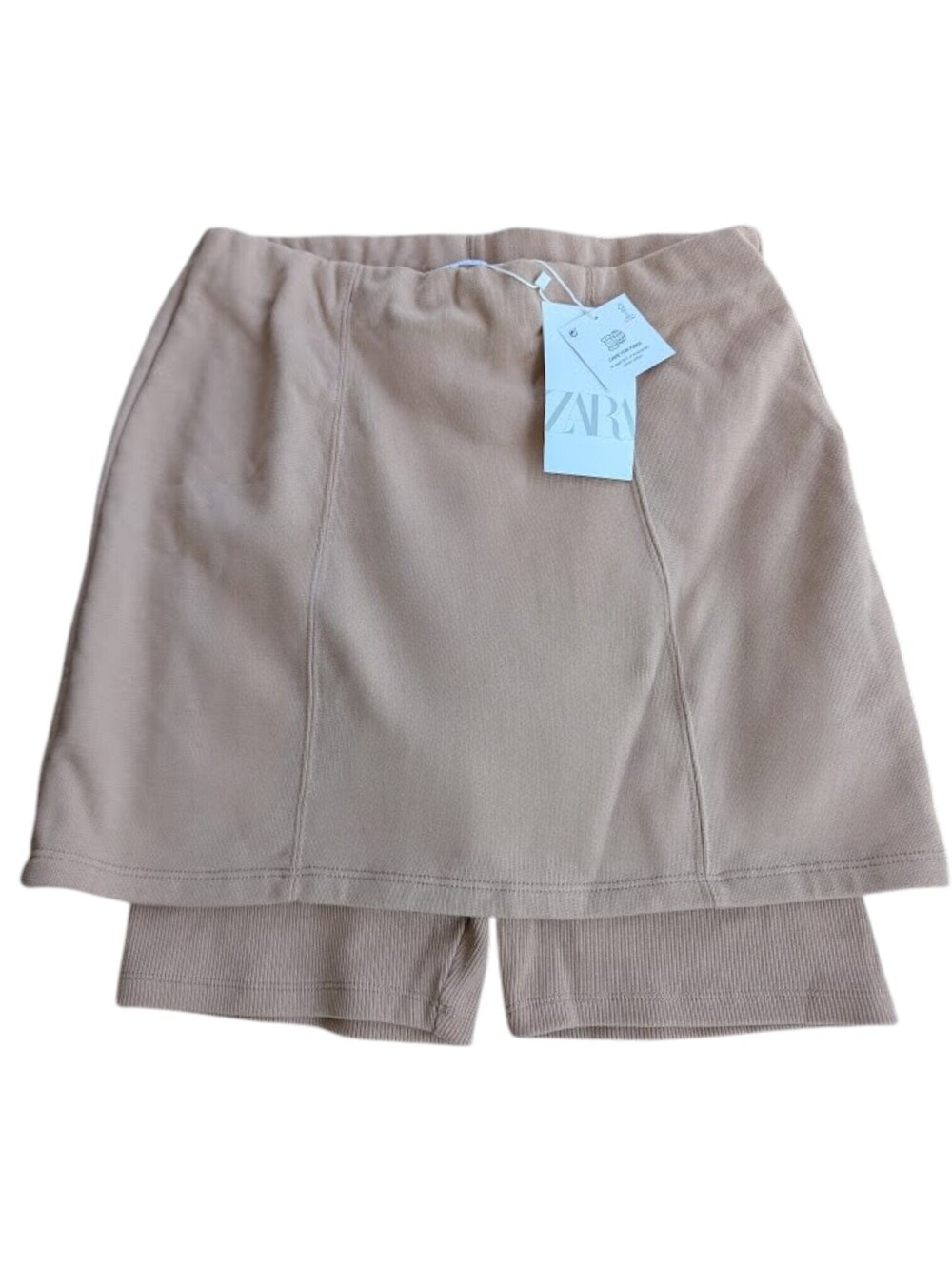NWT Zara Womens Beige Skort L Elastic Waist Casual Bottom New Short Skirt Office